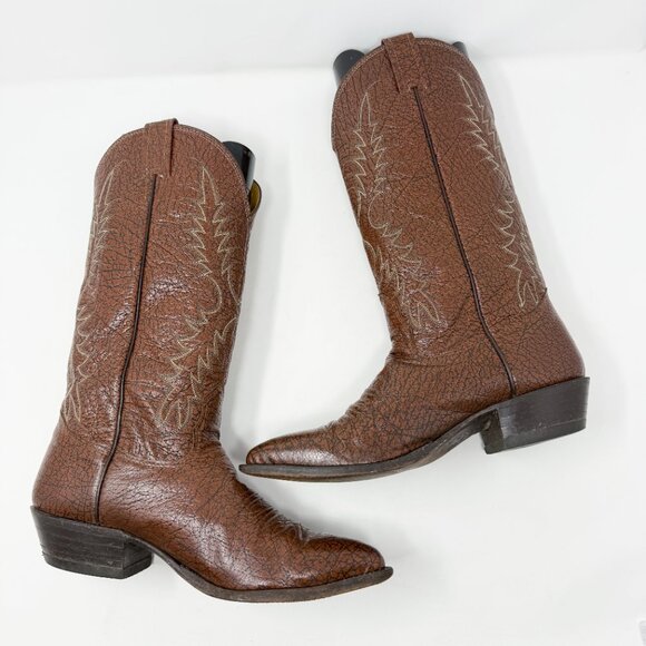 Nocona Brown Leather Western Boots Men's US Size 8 Pull On Made in USA - Picture 5 of 10